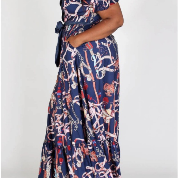 Blue Print Button Up Maxi - Picture 2 of 3